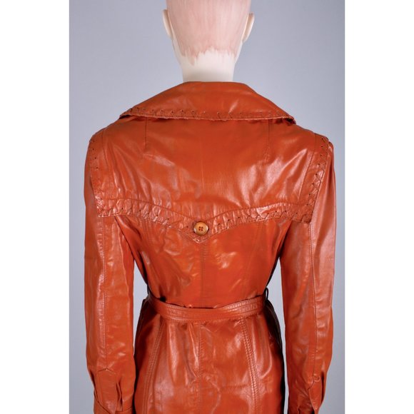 M Vintage 70s Lambskin Leather Mod Trench Coat - Picture 7 of 12